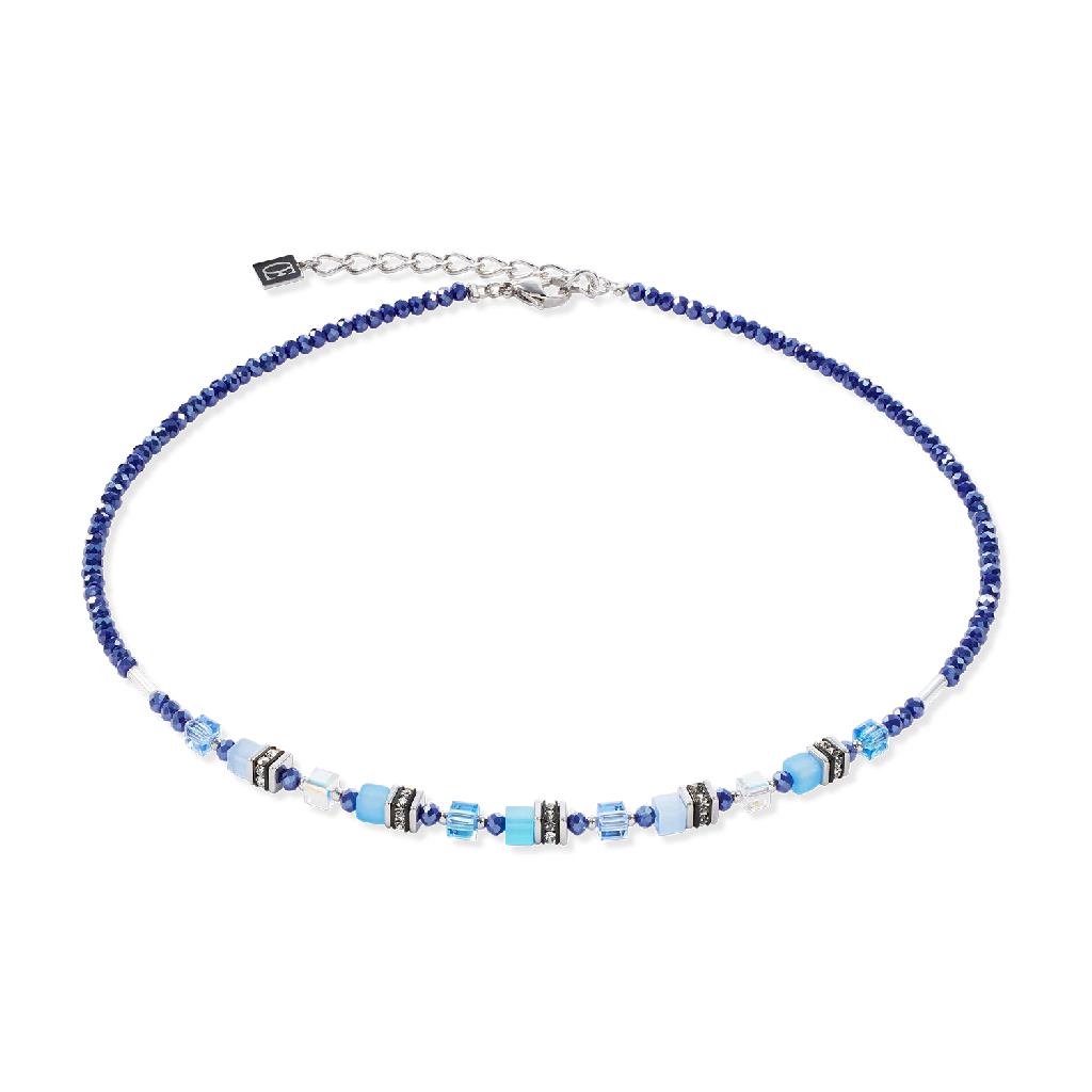 Collier mini Cubes, acier inoxydable, verre, cristaux