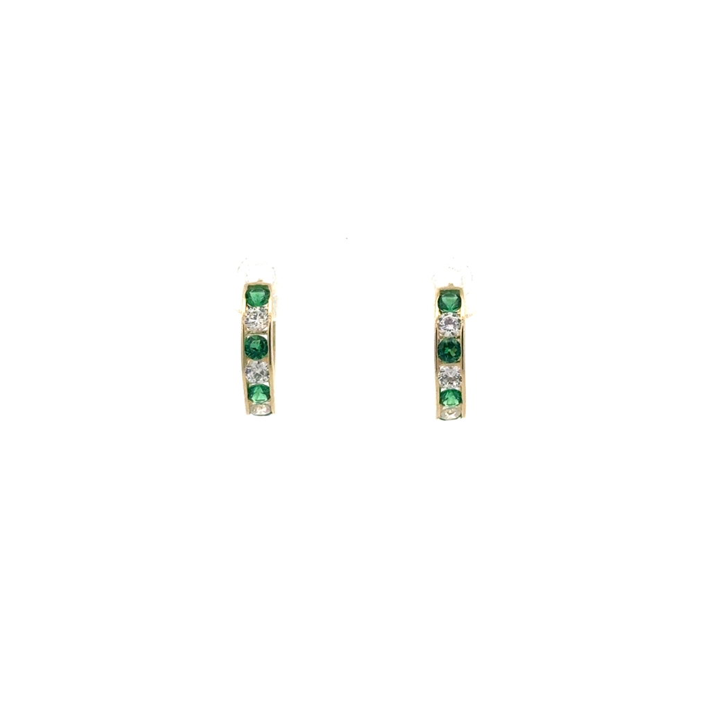 Anneaux de type huggies or jaune 10 carats, zircons incolore et /verts