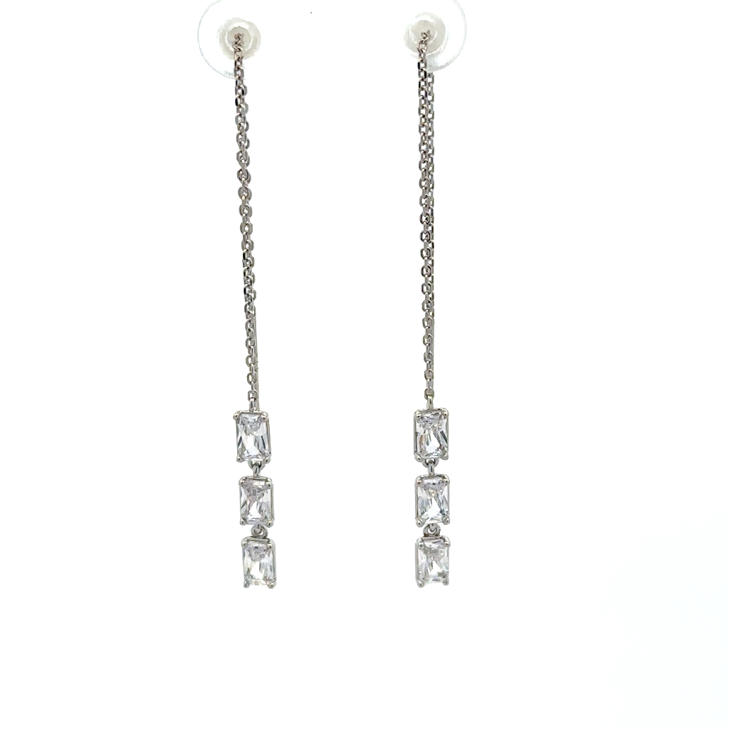 Boucles d'oreilles chaînettes argent rhodié, zircons incolores
