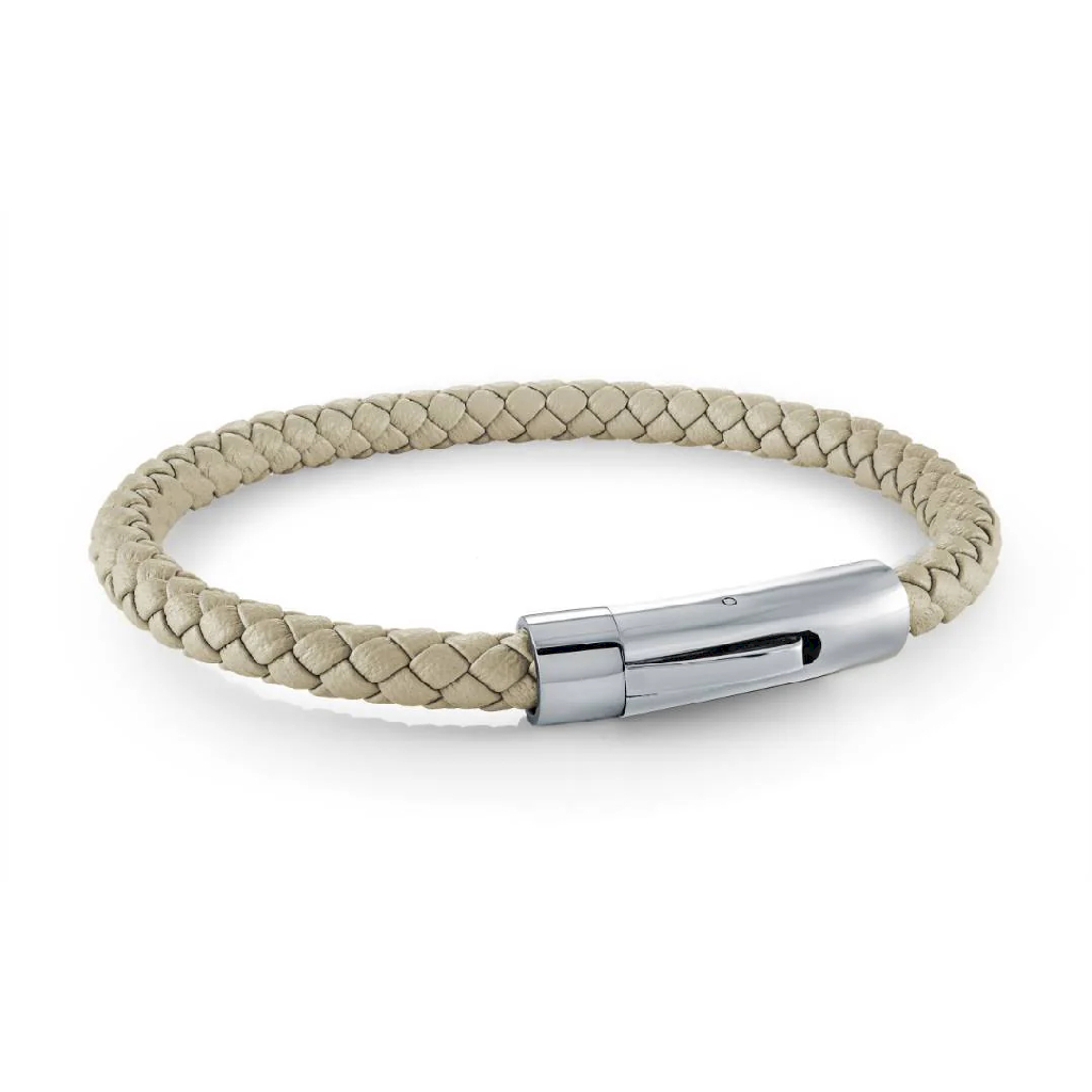 Braceland cuir beige tressé in stainless steel