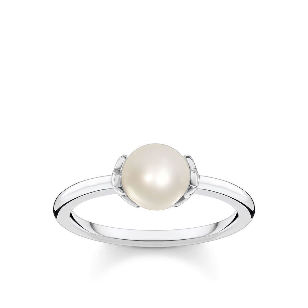 Bague argent, zircons incolores, perles
