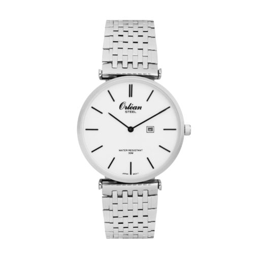 Montre acier inoxydable, fond blanc