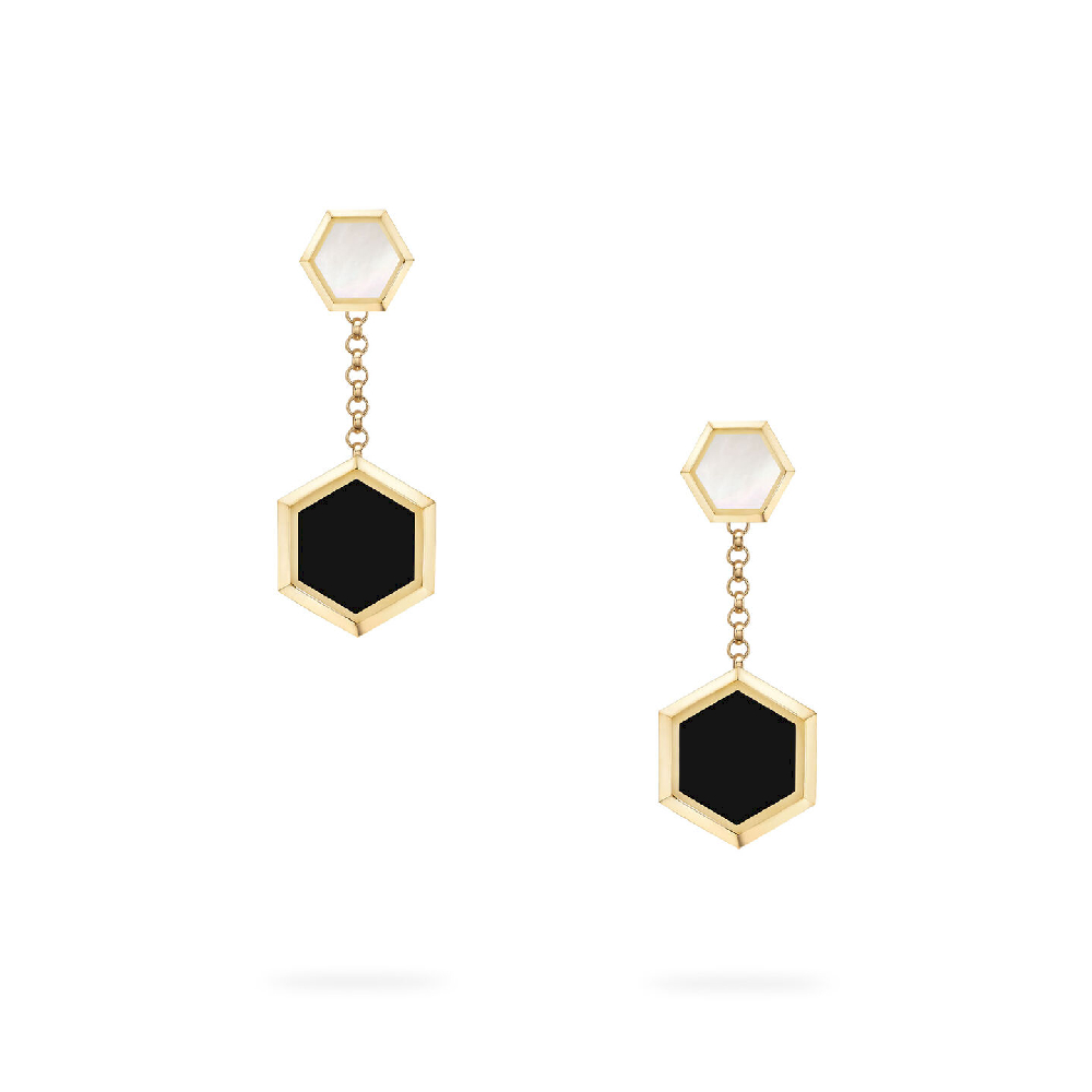 Birks Bee Chic Drop Earrings, 18K Yellow Gold, Mother-of-Pearl, Onyx - 450018616074 - Birks