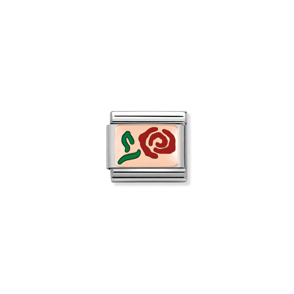 Classic link rose, stainless steel, 9 carats rose gold, red and green enamel