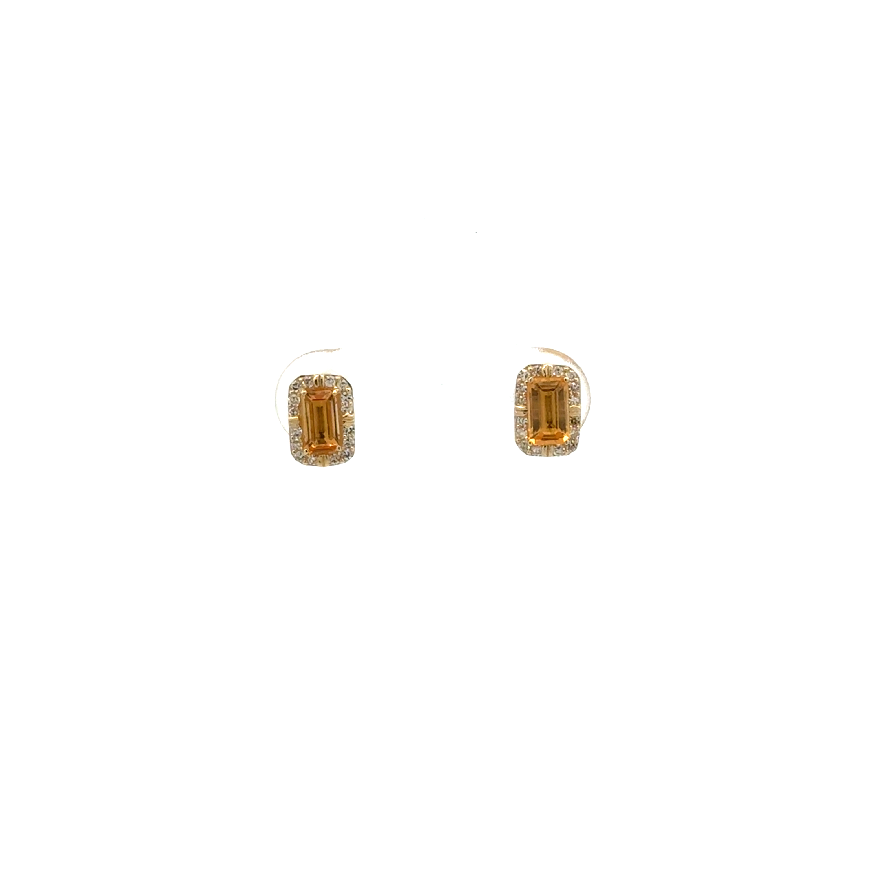 Stud earrings yellow gold 10K, citrines, 0.15 ct total diamonds