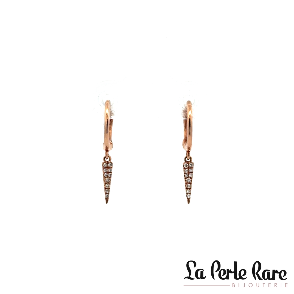 Boucles pendantes or rose 14k diamants 7 pts - 141461-R - Majolie