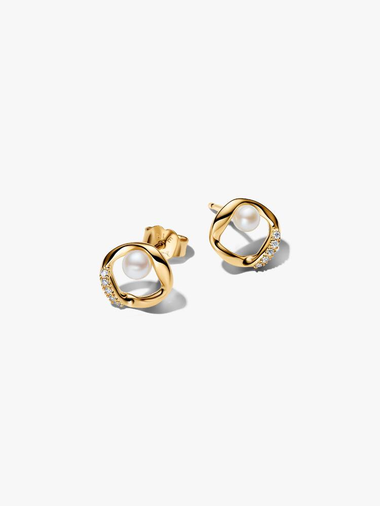 Stud earrings de forme organique, métal doré, pearls d'eau douce