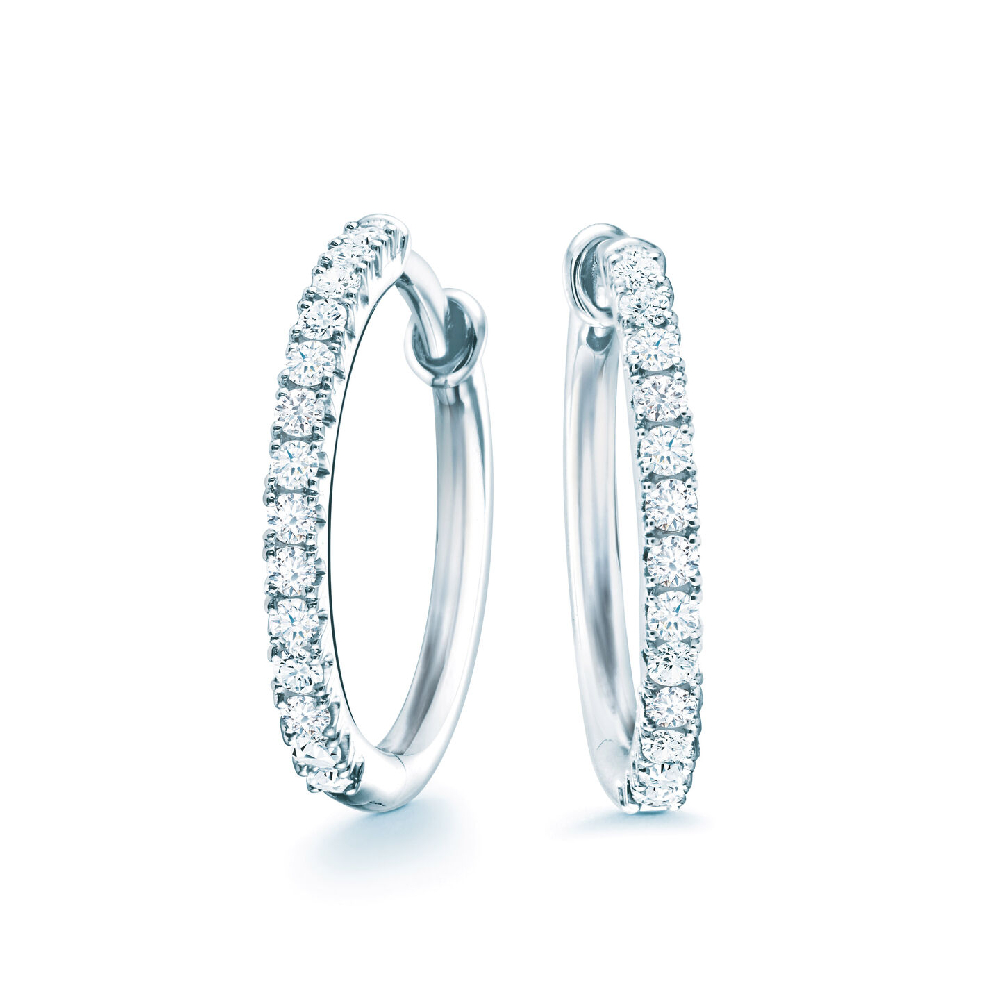 Birks Morning Dew Hoops, 18K White Gold, 20 Points of Diamonds - 450005880372 - Birks