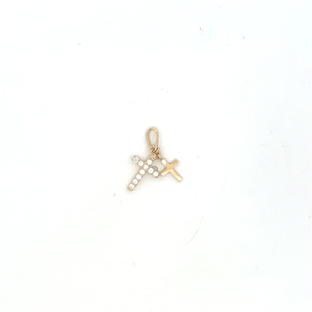Pendentif croix, or jaune 10 carats, zircons incolores
