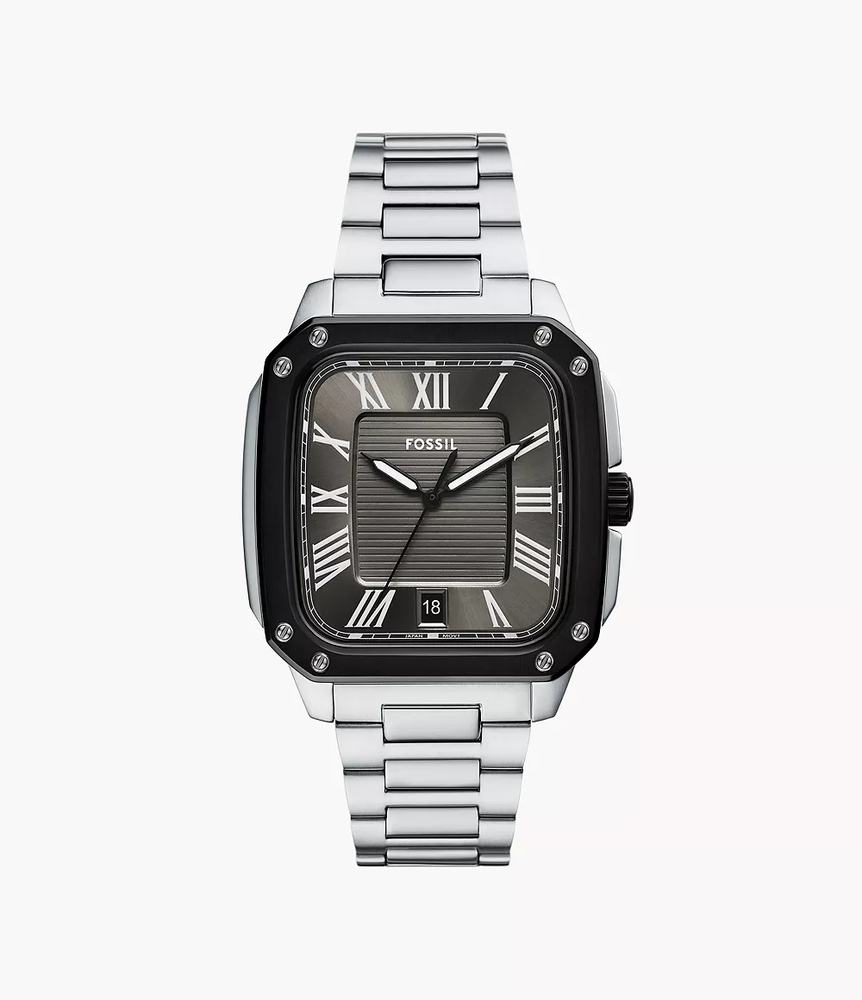 Fossil Square Stainless Steel Watch with Black Dial - FS6122 - Fossil