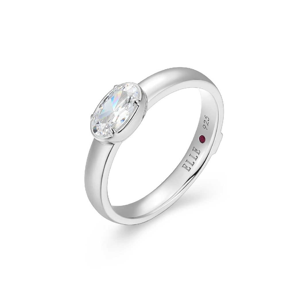 Jonc argent rhodié, zircon incolore