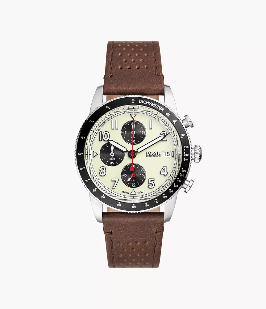 Fossil Chronograph Watch with Brown Leather and Stainless Steel - FS6042 - Fossil