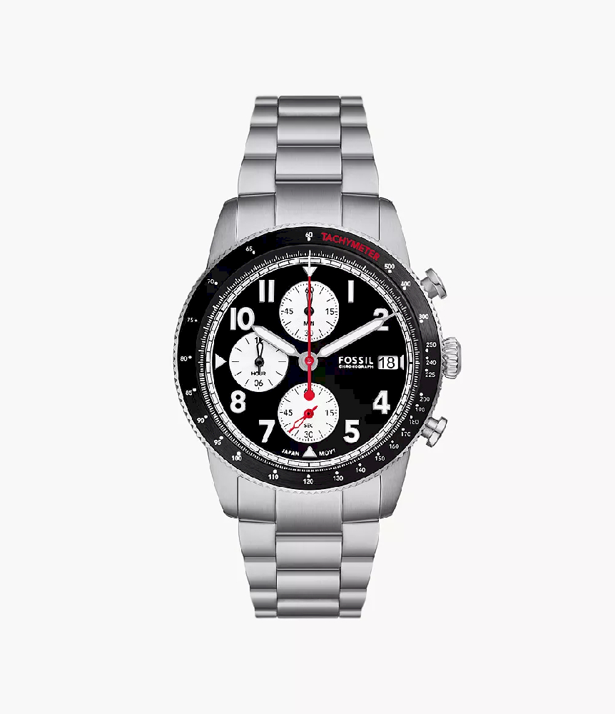 Fossil Chronograph Stainless Steel Watch with Black Dial - FS6045 - Fossil