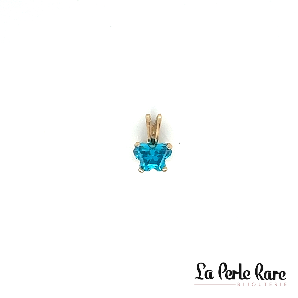 Butterfly pendant in 10k yellow gold with turquoise zircon - BP-DE-10 - B Fly
