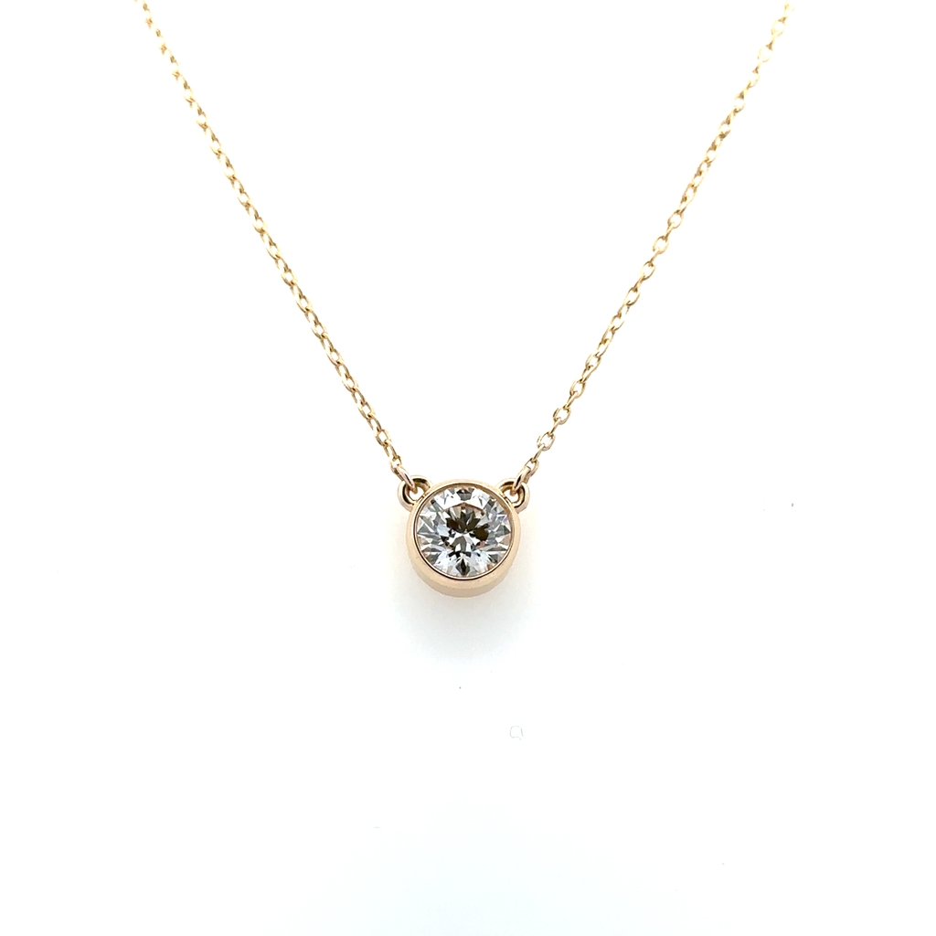 Collier solitaire, or jaune 14 carats, diamant de laboratoire de 105 points, VS1/E, certificat