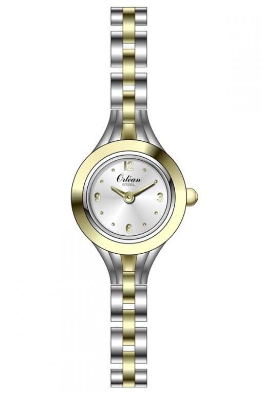 Montre acier inoxydable 2 tons (blanc et jaune), fond argenté