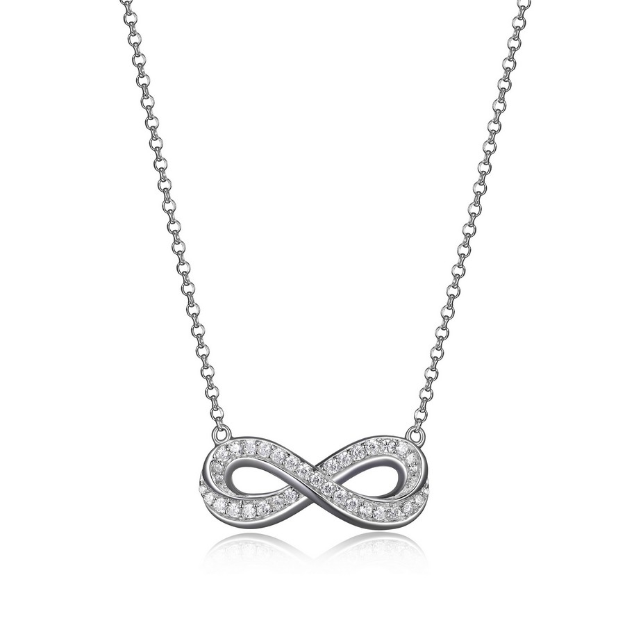 Collier symbole de l'infini, argent rhodié, zircons incolores