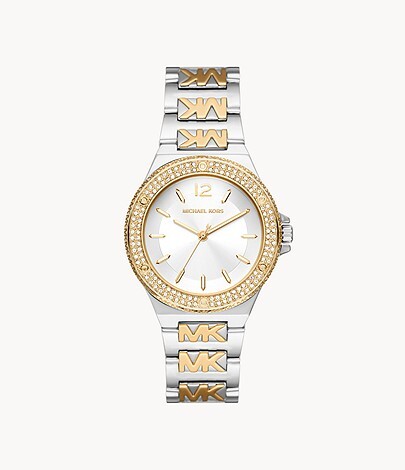 Two-tone steel watch (white/yellow), zircon embellishments