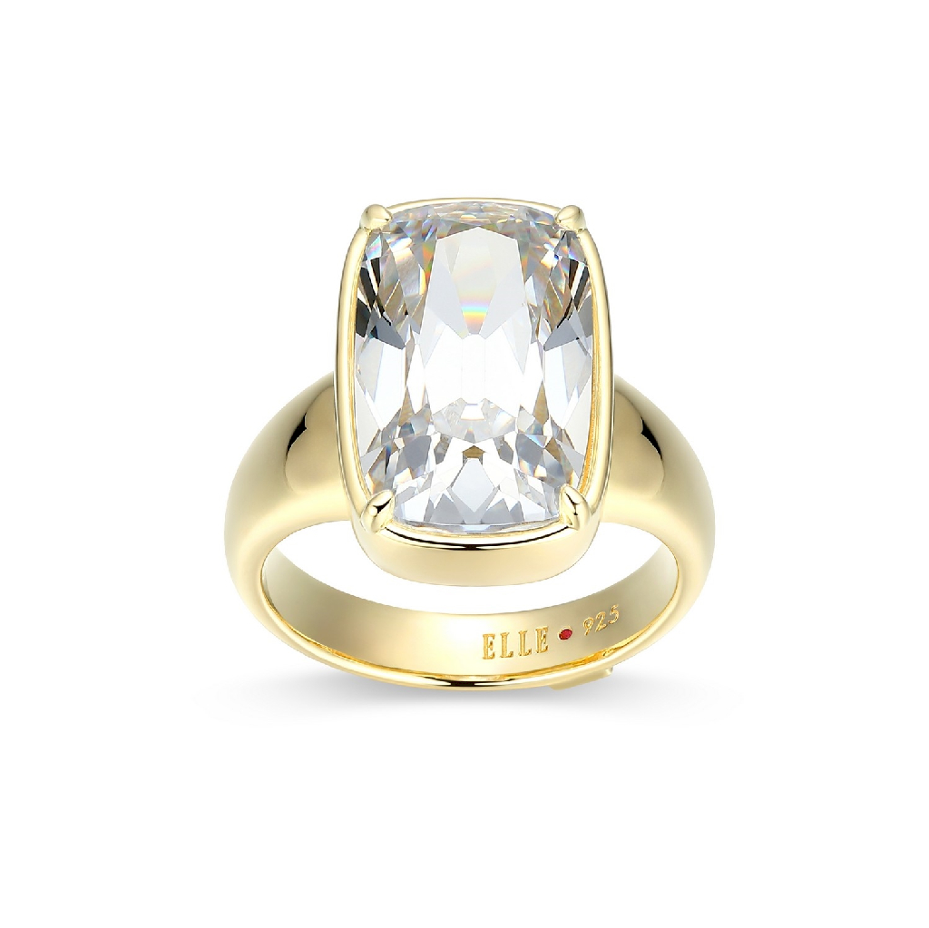 Bague argent sterling avec finition en or jaune zircon incolore