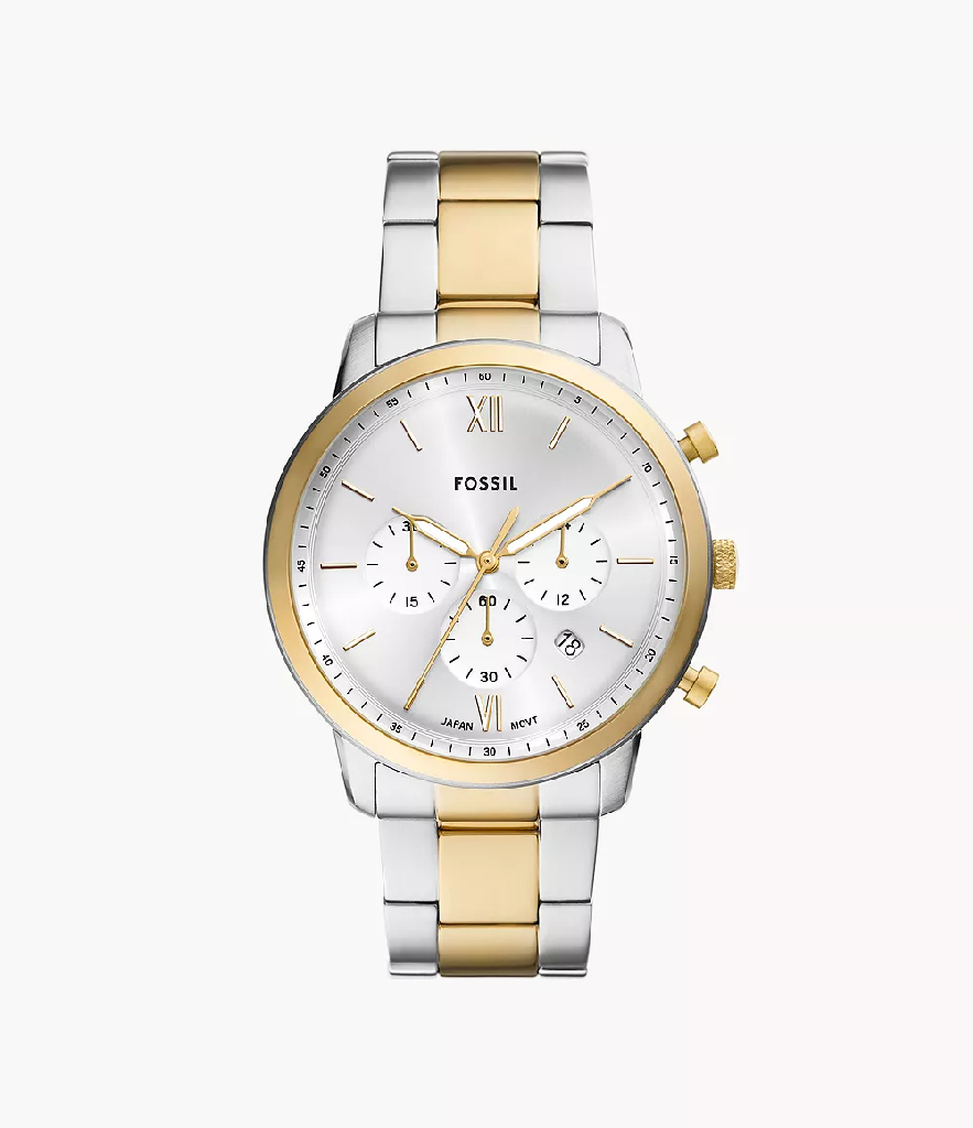 Fossil chronograph two-tone white and gold-tone stainless steel watch