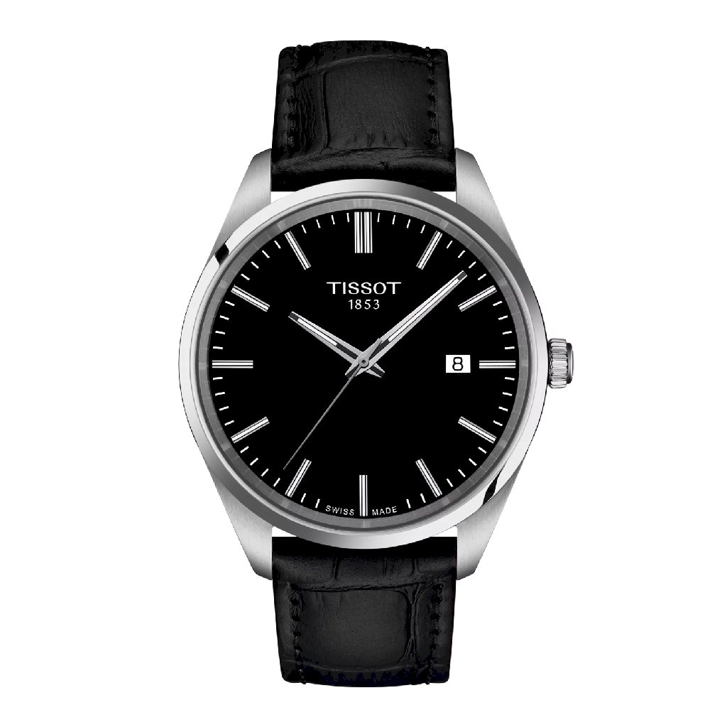Montre PR 100, cuir noir, acier inoxydable, fond noir