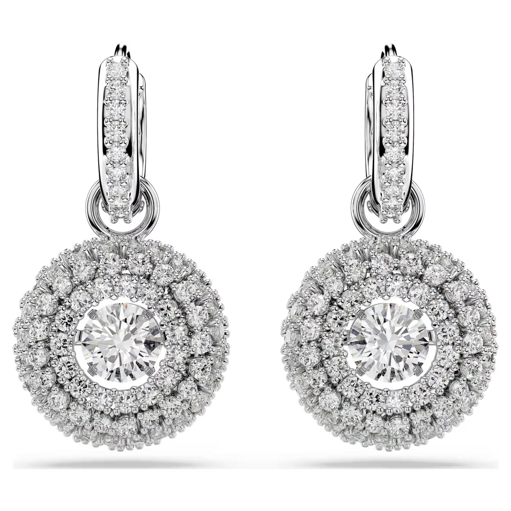 Drop earrings Sublima, rhodium plated metal, clear crystals