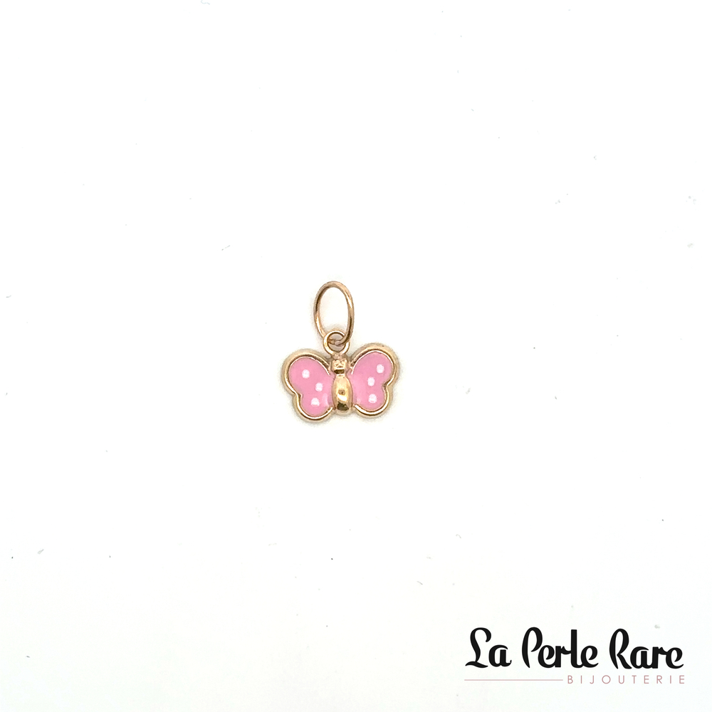 Butterfly pendant, 10K yellow gold, pink and white enamel - 2034-ROSE - Exclusivity