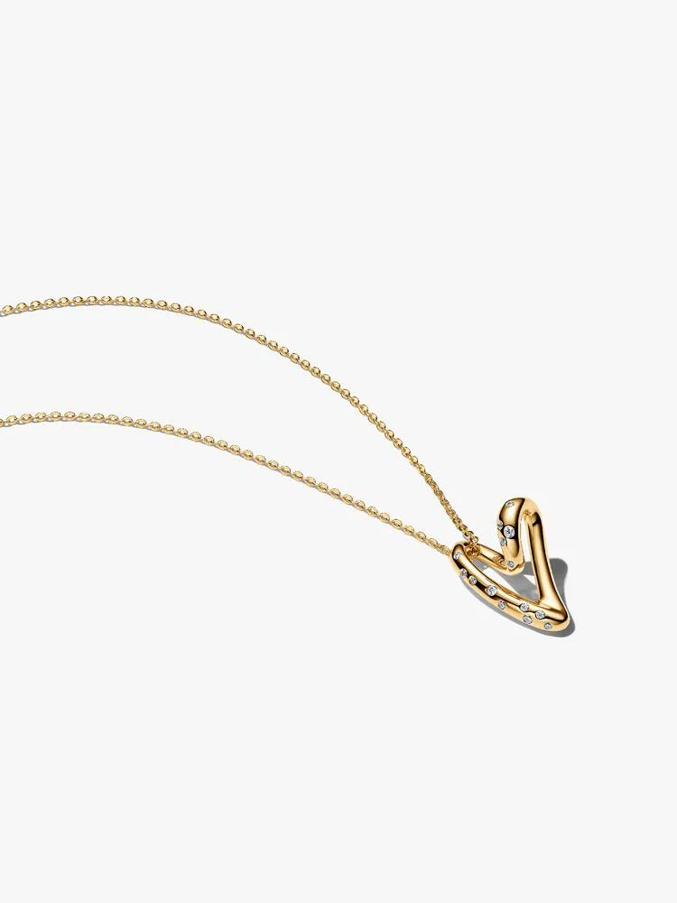 Pendant heart organique, métal unique plaqué d'or 14K, clear cubic zirconia