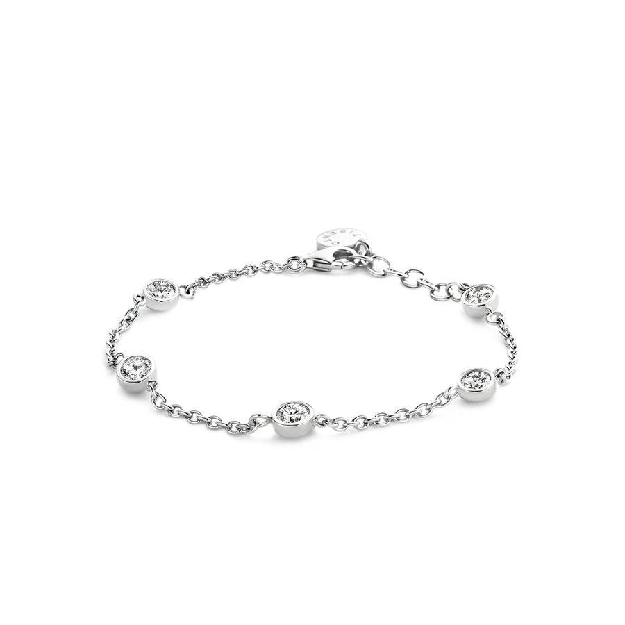 Rhodium plated silver bracelet, clear zirconia