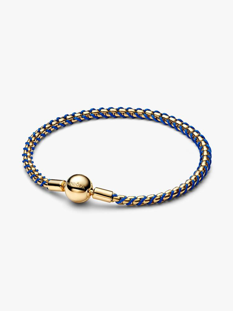 Bracelet métal unique plaqué d'or 14K, cordon blue