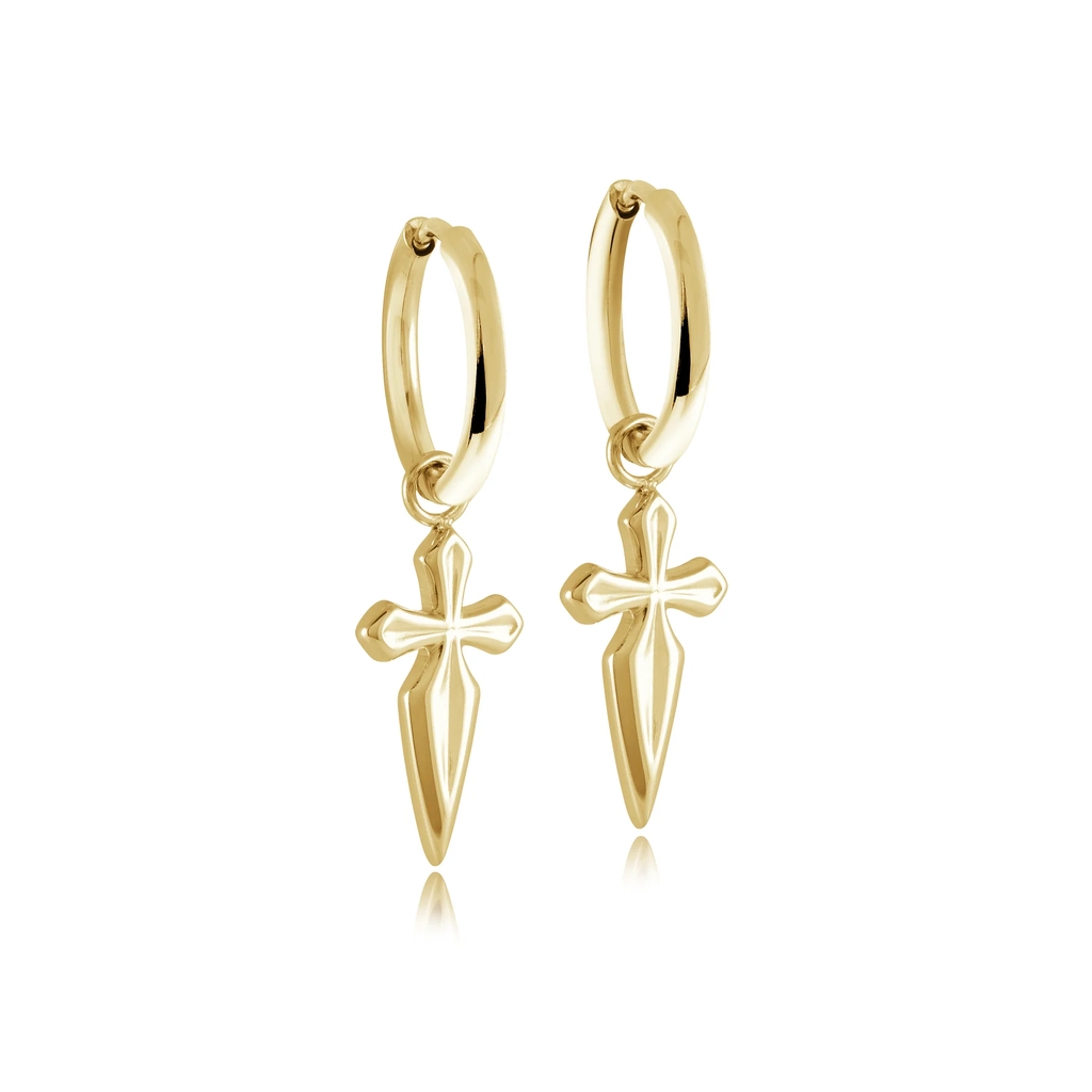 Huggies cross, gold tone stainless steel