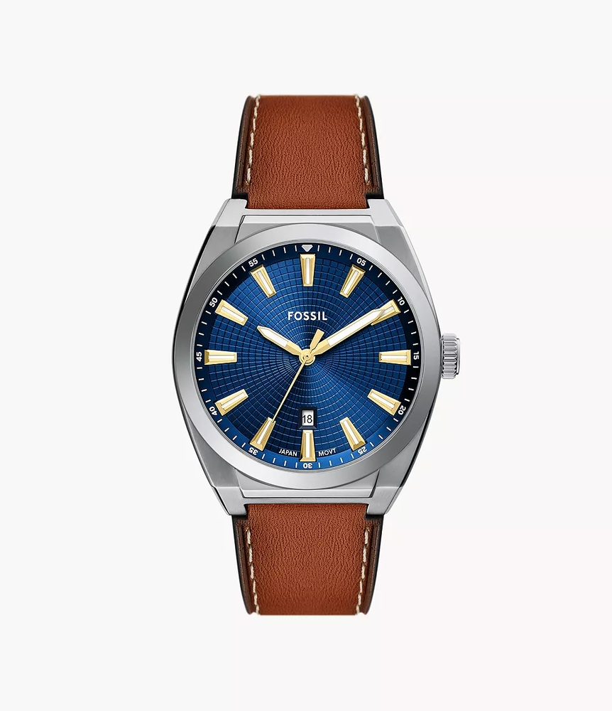 Fossil Watch with Brown Leather Strap and Blue Dial - FS6115 - Fossil