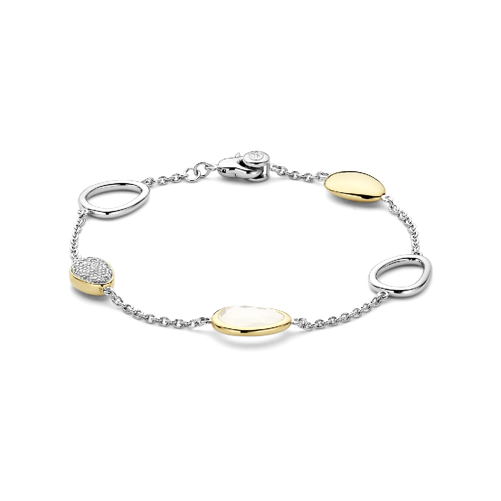 Bracelet argent 2 tons (blanc et jaune), zircons incolores