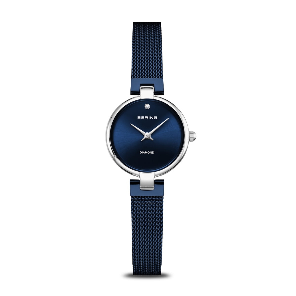 Two tone stainless steel watch, blue dial, diamond
