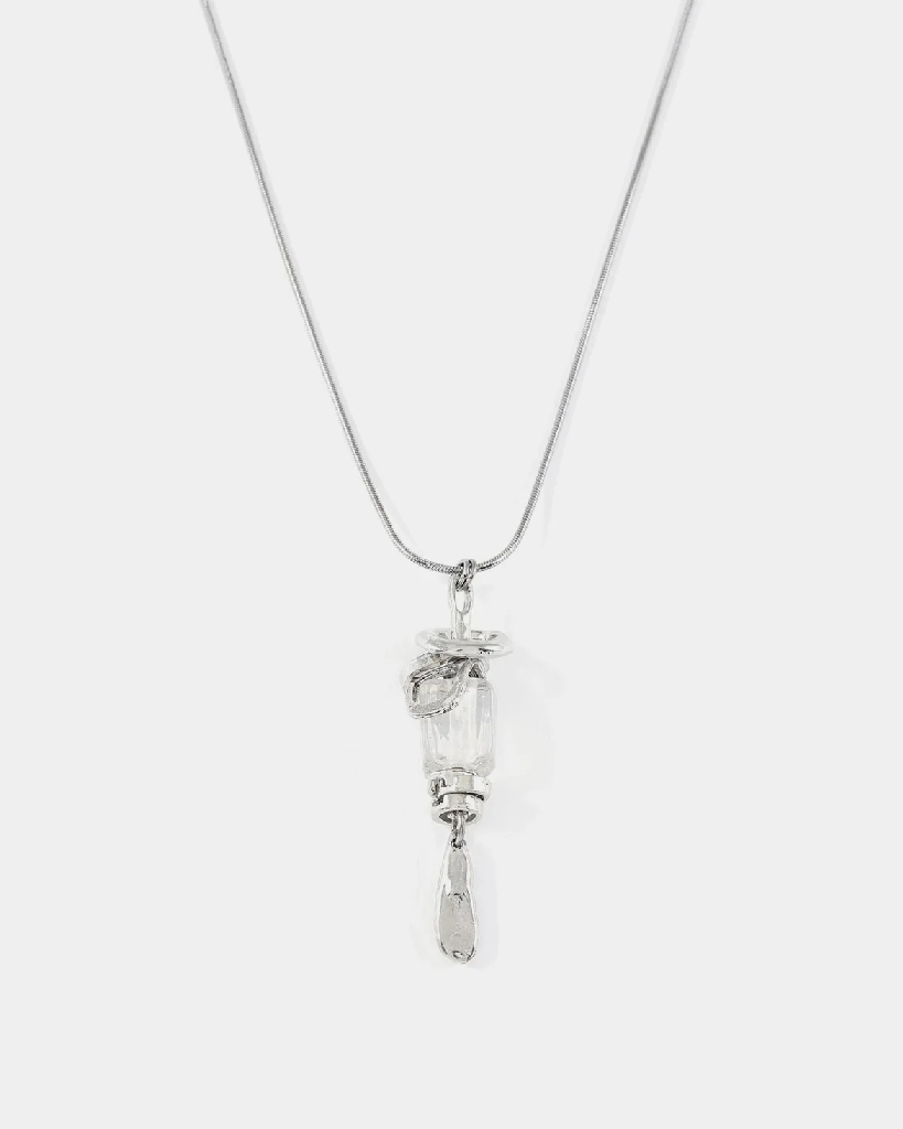 Collier acier inoxydable, étain, verre