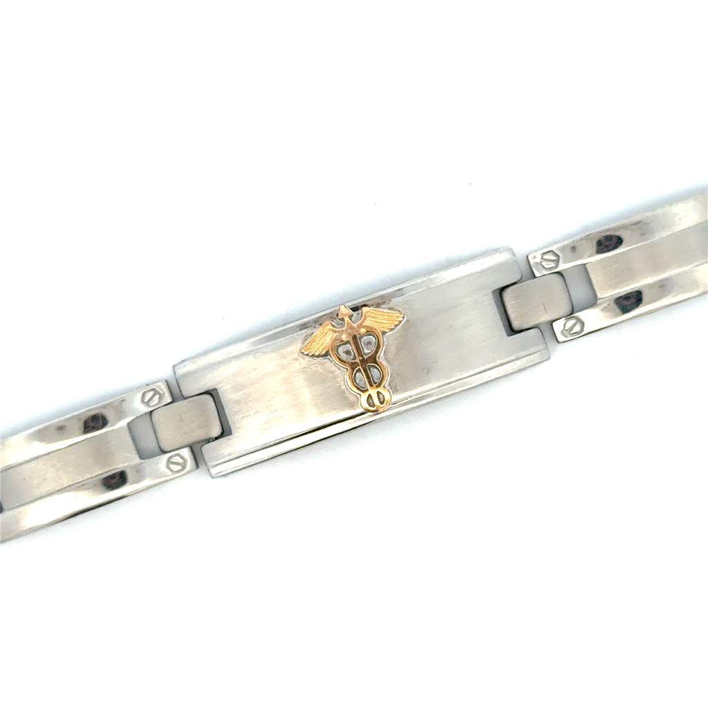Watch Strap médical, acier 2 tons (blanc/jaune)