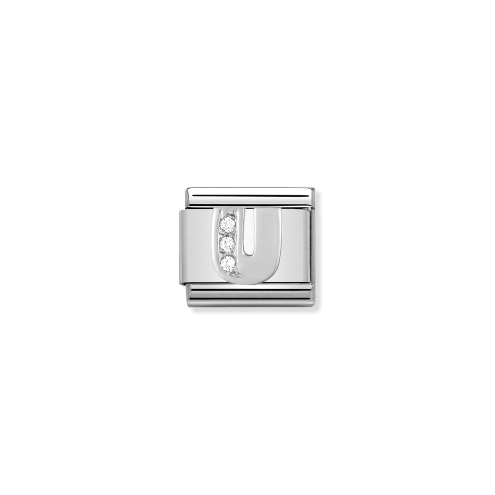 Classic link letter U, stainless steel, sterling silver, clear cubic zirconia - 33030121 - NOMINATION