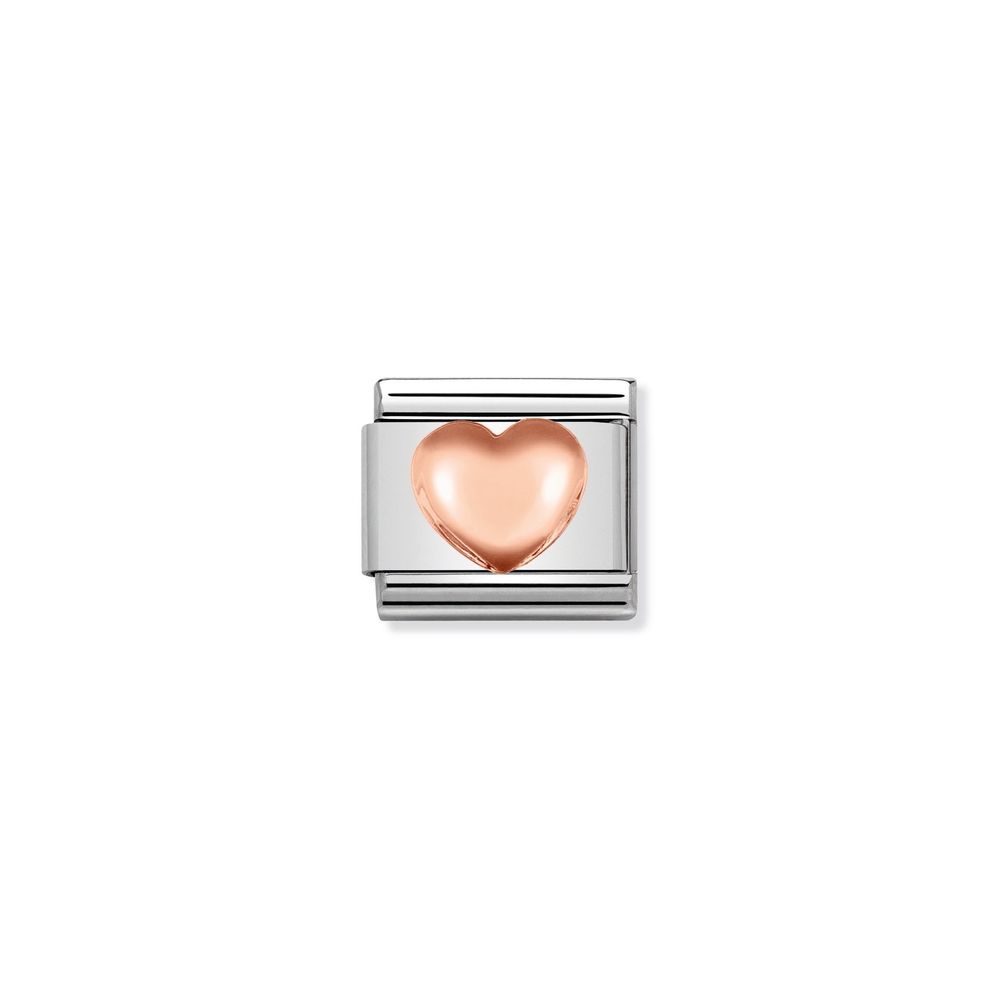 Classic link puffed heart, stainless steel, 9 carats rose gold