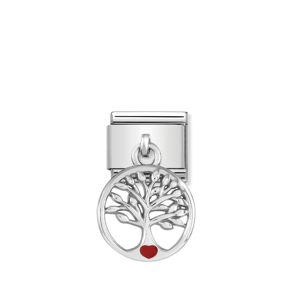 Classic link tree of life, stainless steel, sterling silver, red enamel - 33180507 - NOMINATION