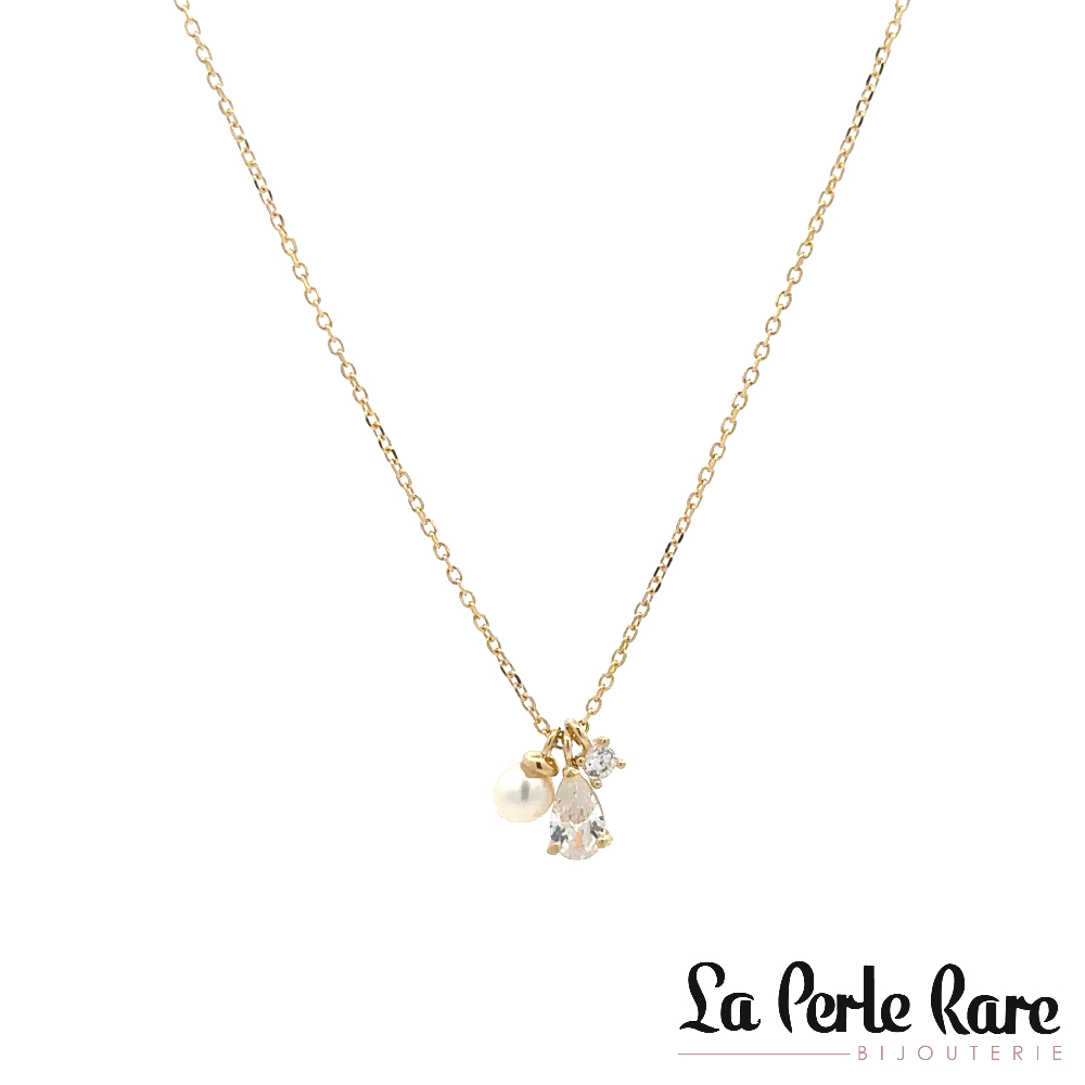 Necklace, 10k yellow gold, freshwater pearl, clear zirconia - GA49081 - Pure Romance