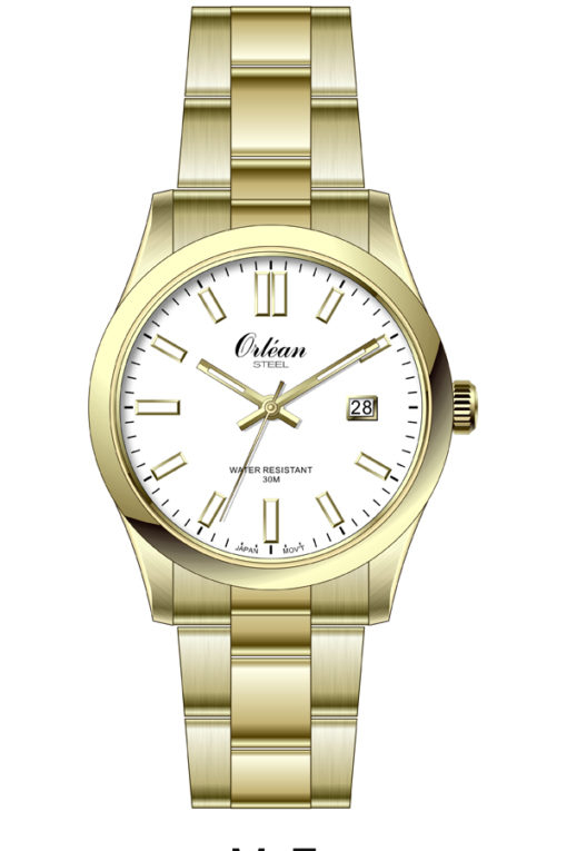 Montre acier inoxydable doré, fond blanc