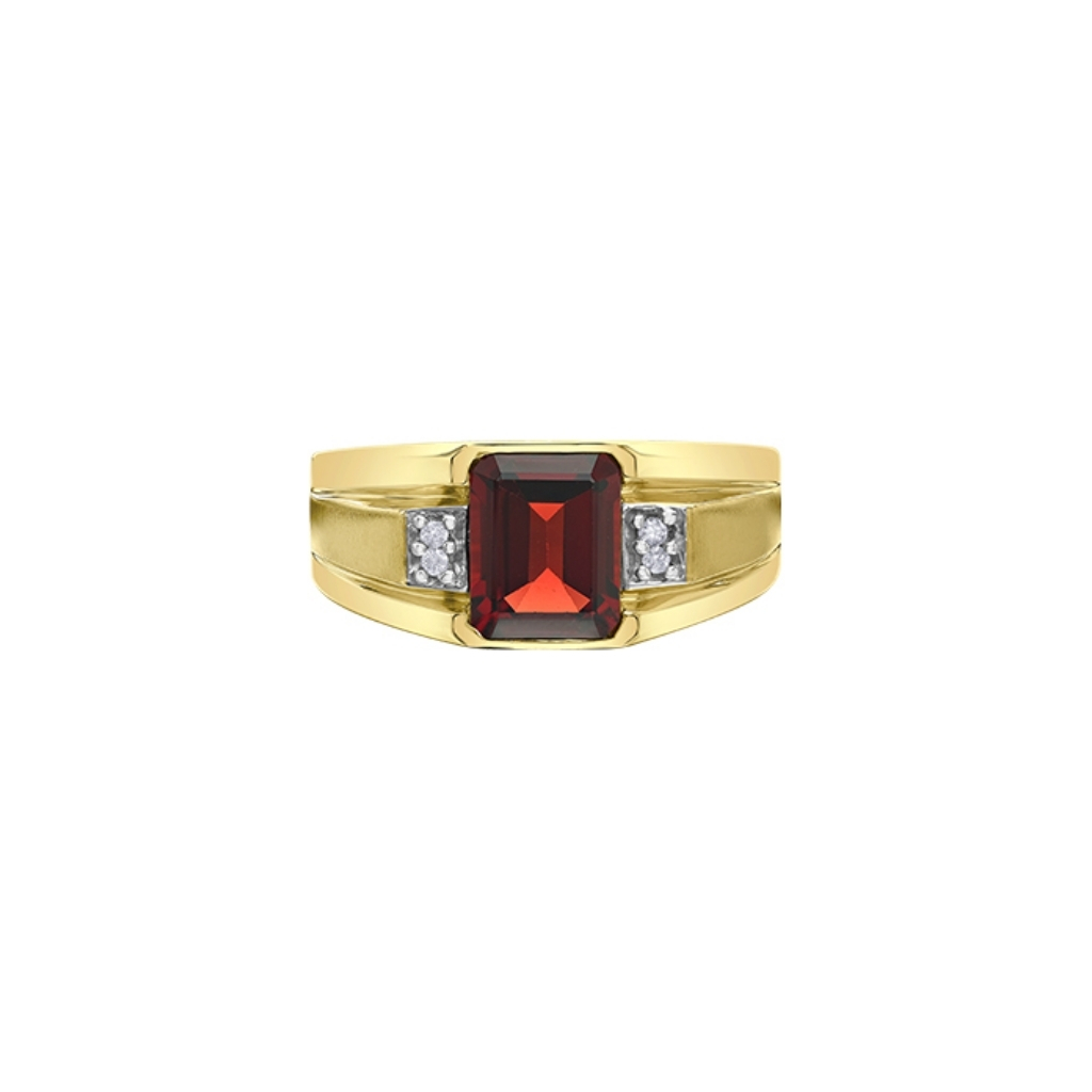 Yellow gold garnet signet ring with diamonds - DD825YGA - Corona