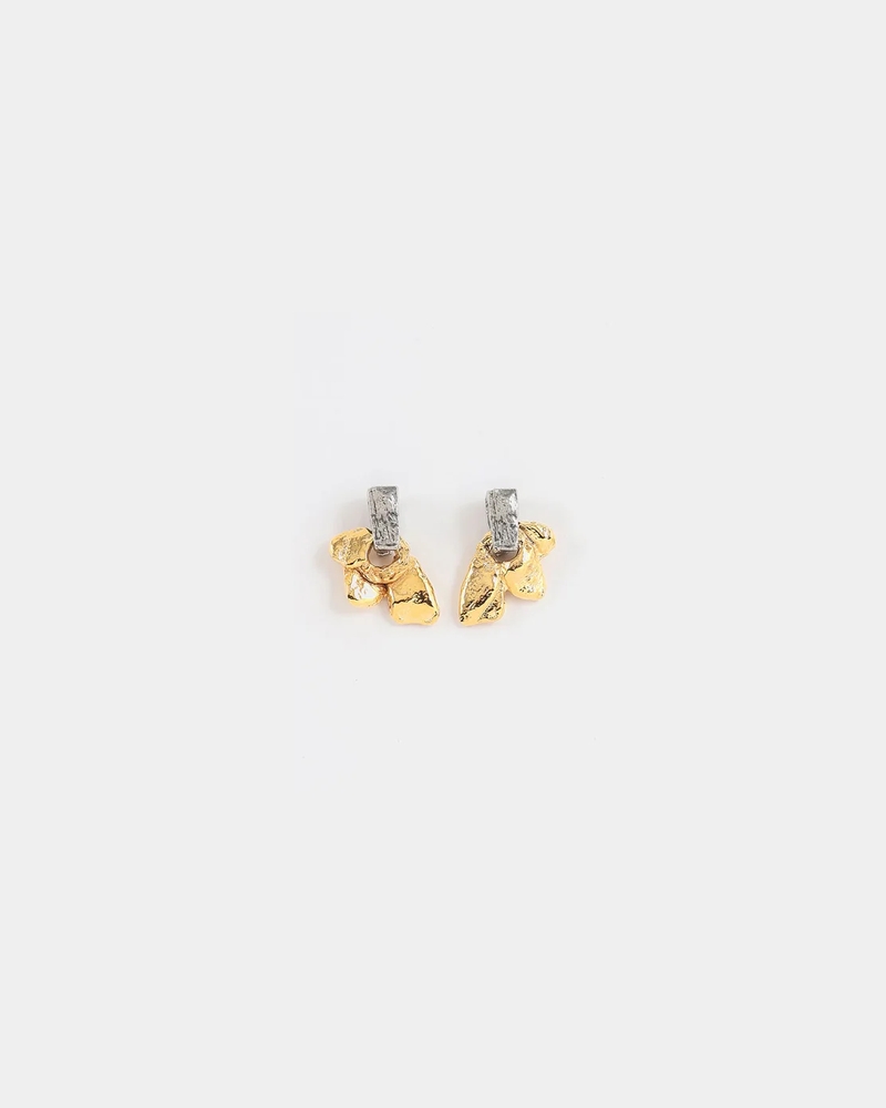 Boucles d'oreilles fixes acier inoxydable, étain 2 tons (blanc/jaune) - NASHIRA-OR - Anne-marie Chagnon
