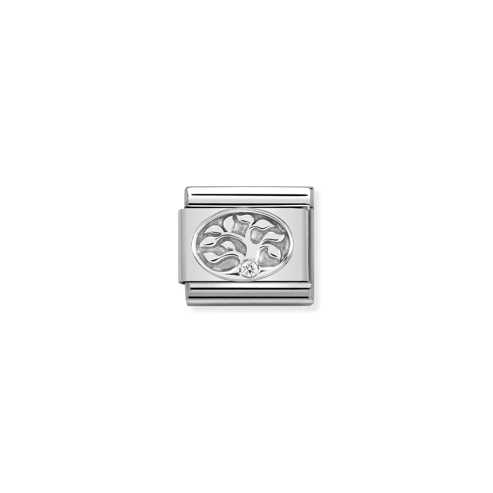 Classic link tree of life, stainless steel, sterling silver, clear zirconia - 33031110 - NOMINATION