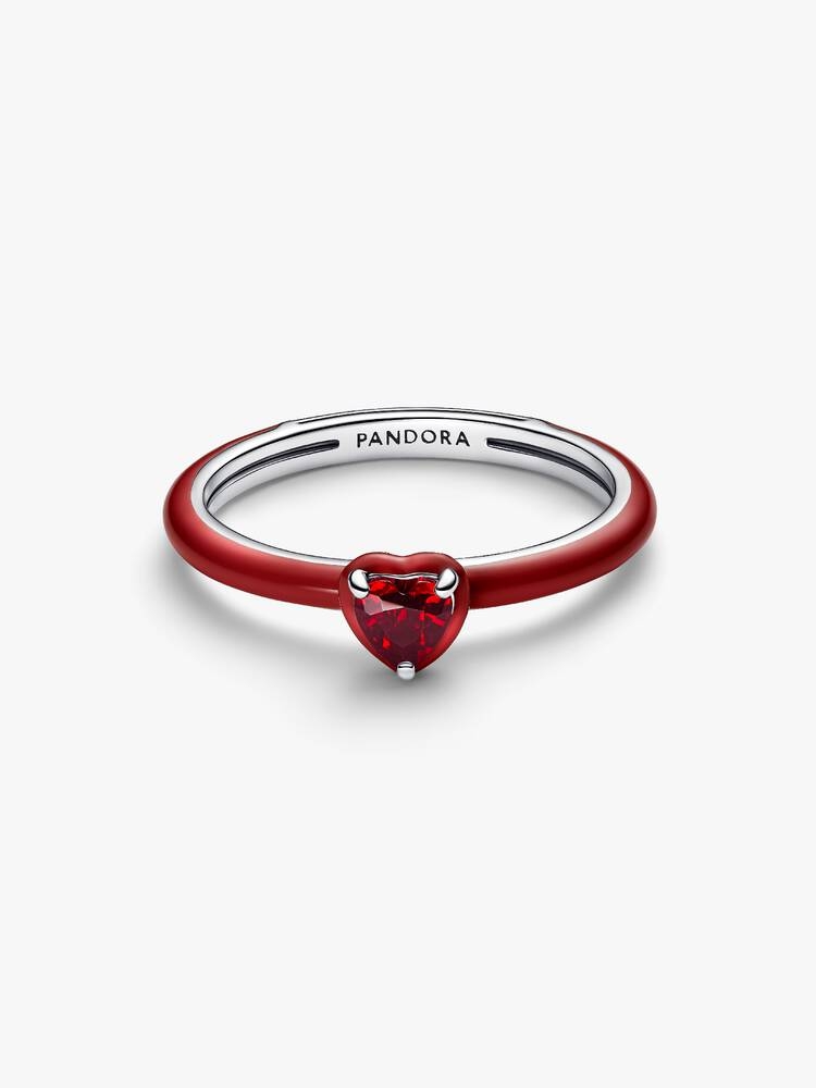 Bague coeur chakra, argent, émail rouge, cristal rouge, Pandora Me