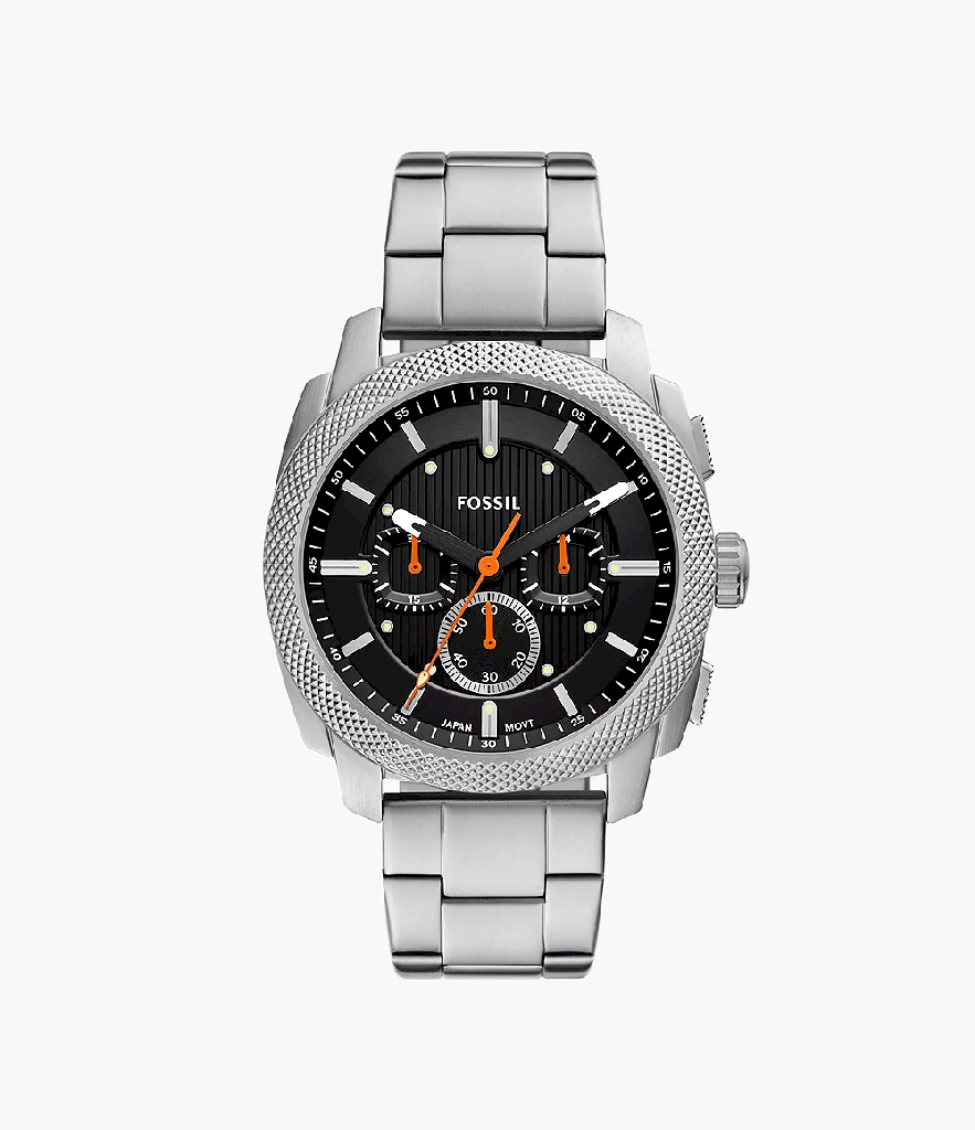 Fossil chronograph stainless steel watch, black dial
