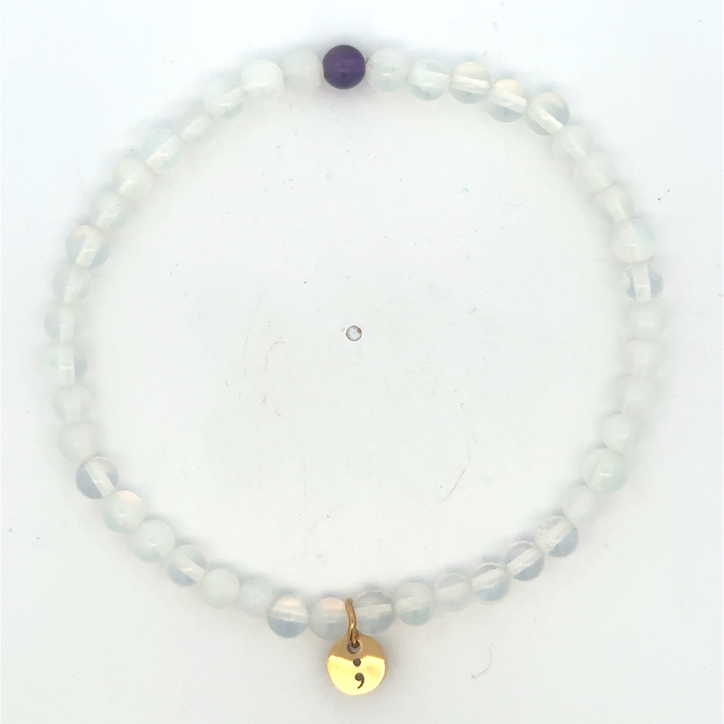 Suicide prevention bracelet, opalescent beads, amethyst