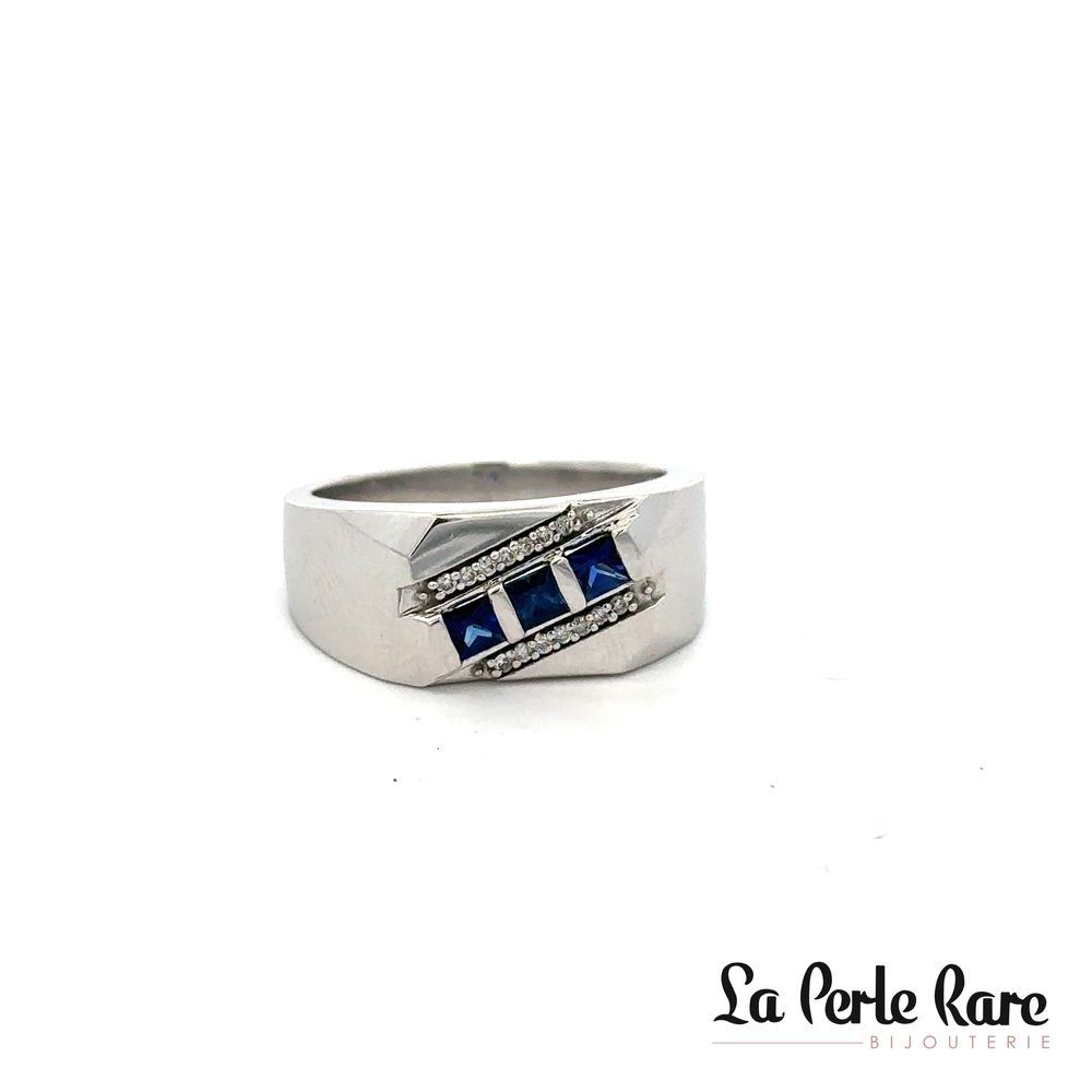 Men's 10k White Gold Sapphire and Diamond Ring - JVJ2270-S - Beverly Hills