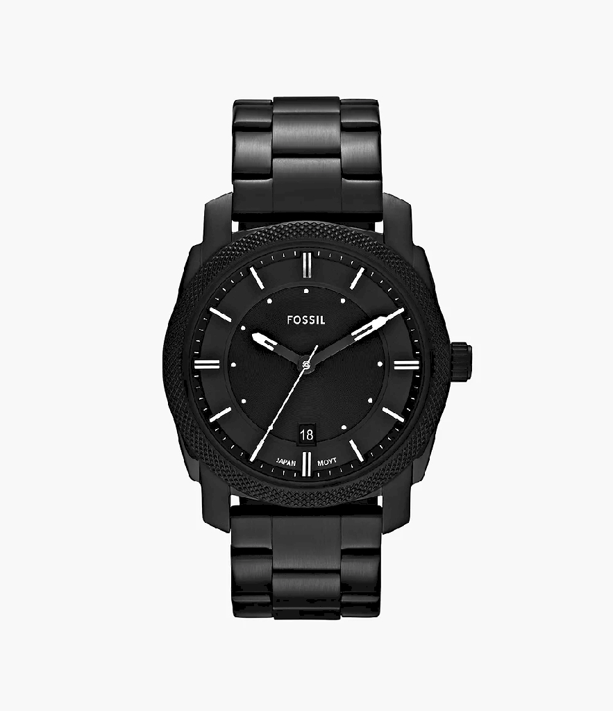 Fossil black stainless steel watch, black dial