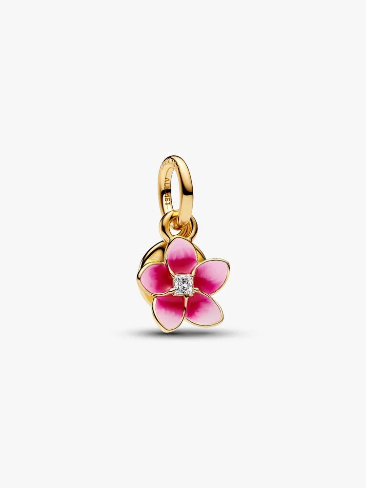 Bille Disney, fleur de moana, métal unique plaqué d'or 14 carats, zircon incolore, émail rose